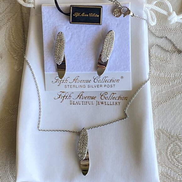 Rhodium Plated Silver tone Pave CZ Necklace & Earrings - Picture 2 of 7